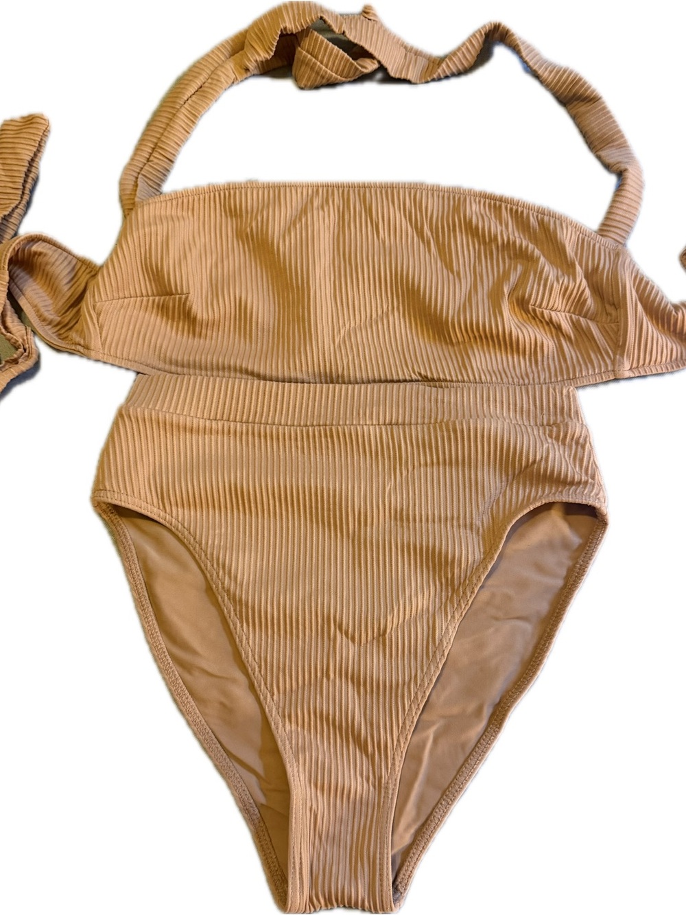 Monday Swimwear Bandeau Tan Ribbed High-Waist Bikini Set